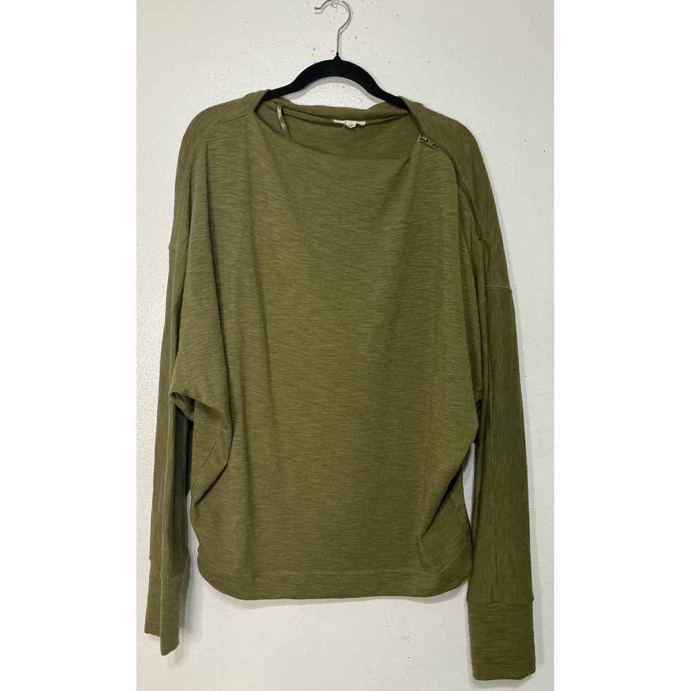 Easel‎ Women Green Asymmetrical Zipper Long Sleeve Sweater Top Size Large